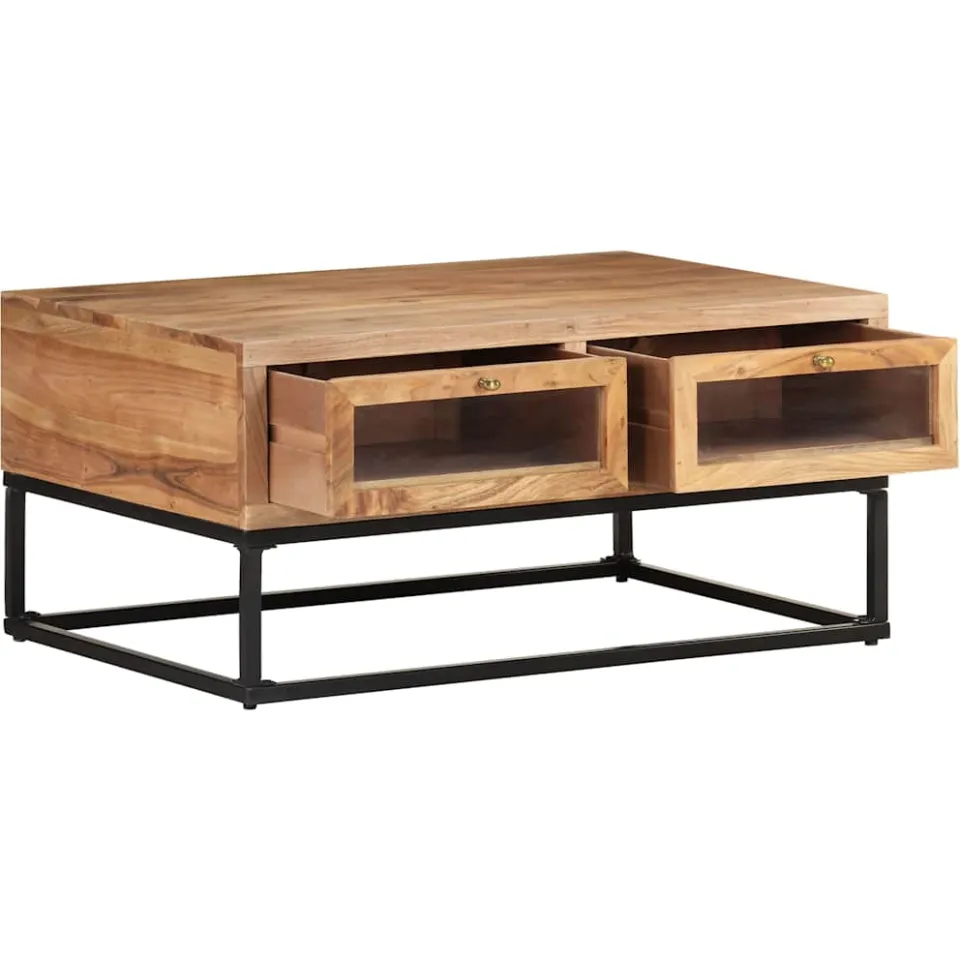vidaXL Salontafel 90x60x40 cm massief acaciahout bruin, foto 3