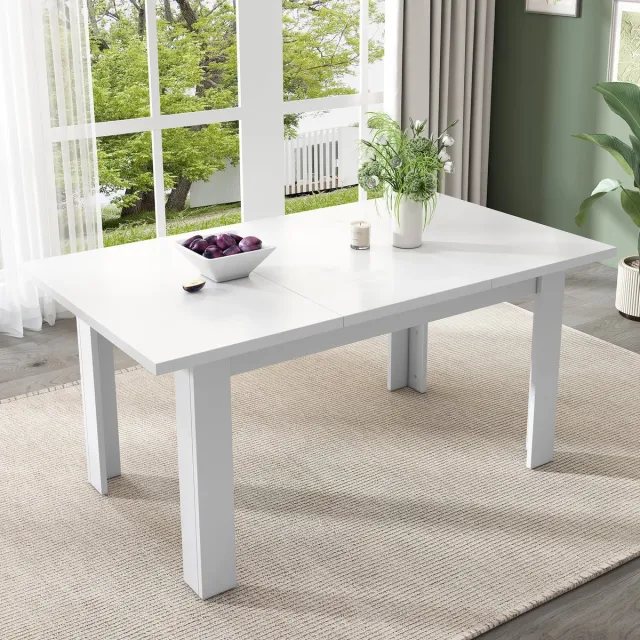 REDOM Eettafel Met Opbergruimte - Opklapbaar Blad - Modern - MDF - Wit - 120 X 70 Cm