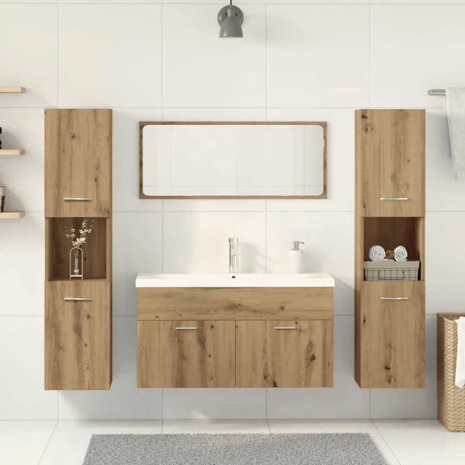 vidaXL 5-delige Badkamermeubelset bewerkt hout artisanaal eikenkleur, foto 2