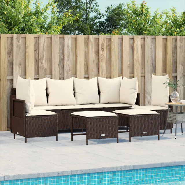 vidaXL 5-delige Loungeset met kussens poly rattan bruin, foto 2