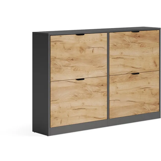Vicco Schoenklaprek Gizmo, Goudkleurig Eiken/Antraciet, 115 x 77.6 cm met 2x2 compartimenten