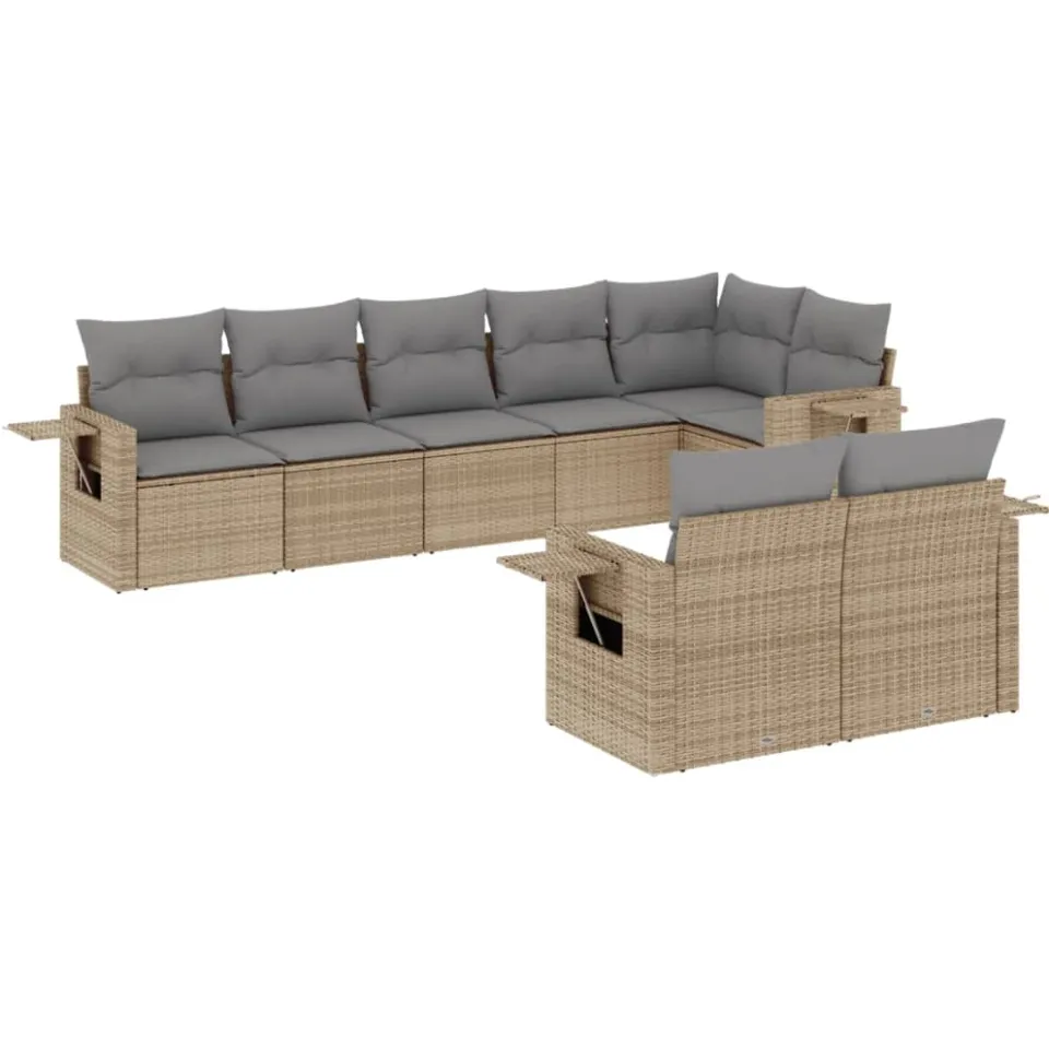 vidaXL 8-delige Loungeset met kussens poly rattan beige, foto 3