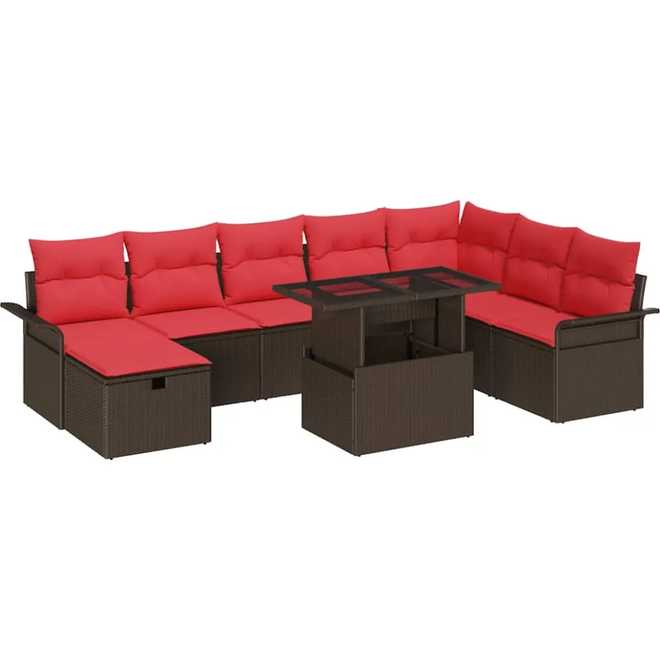 vidaXL Tuinbankenset 9 st Bruin poly rattan