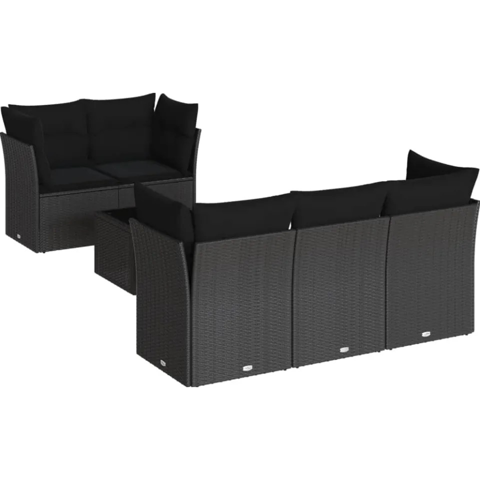 vidaXL 6-delige Loungeset met kussens poly rattan zwart, foto 3