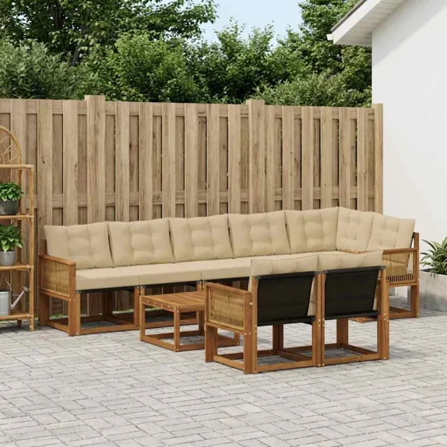 vidaXL Buiten bankenset 9 st 8-zits Natuurlijk en Beige