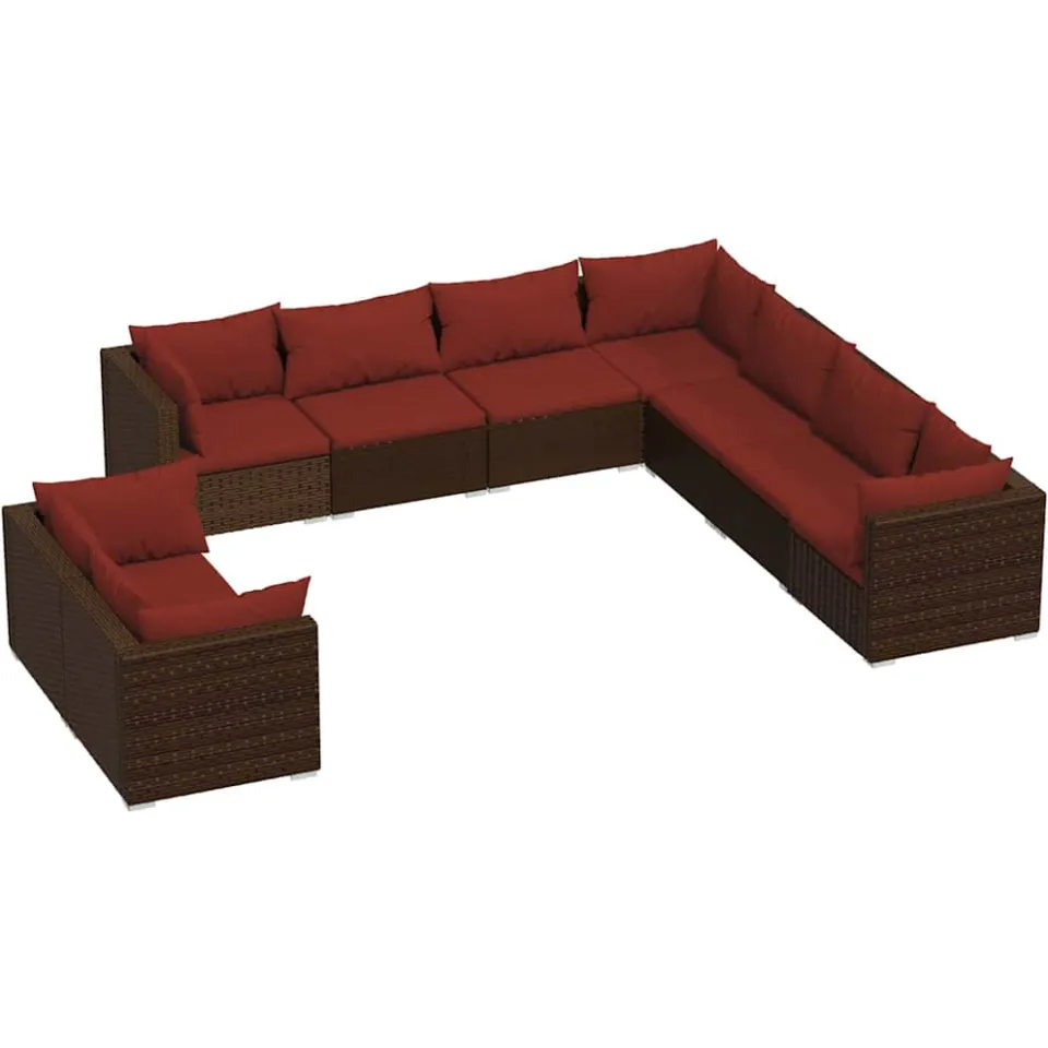 vidaXL 9-delige Loungeset met kussens poly rattan bruin, foto 4