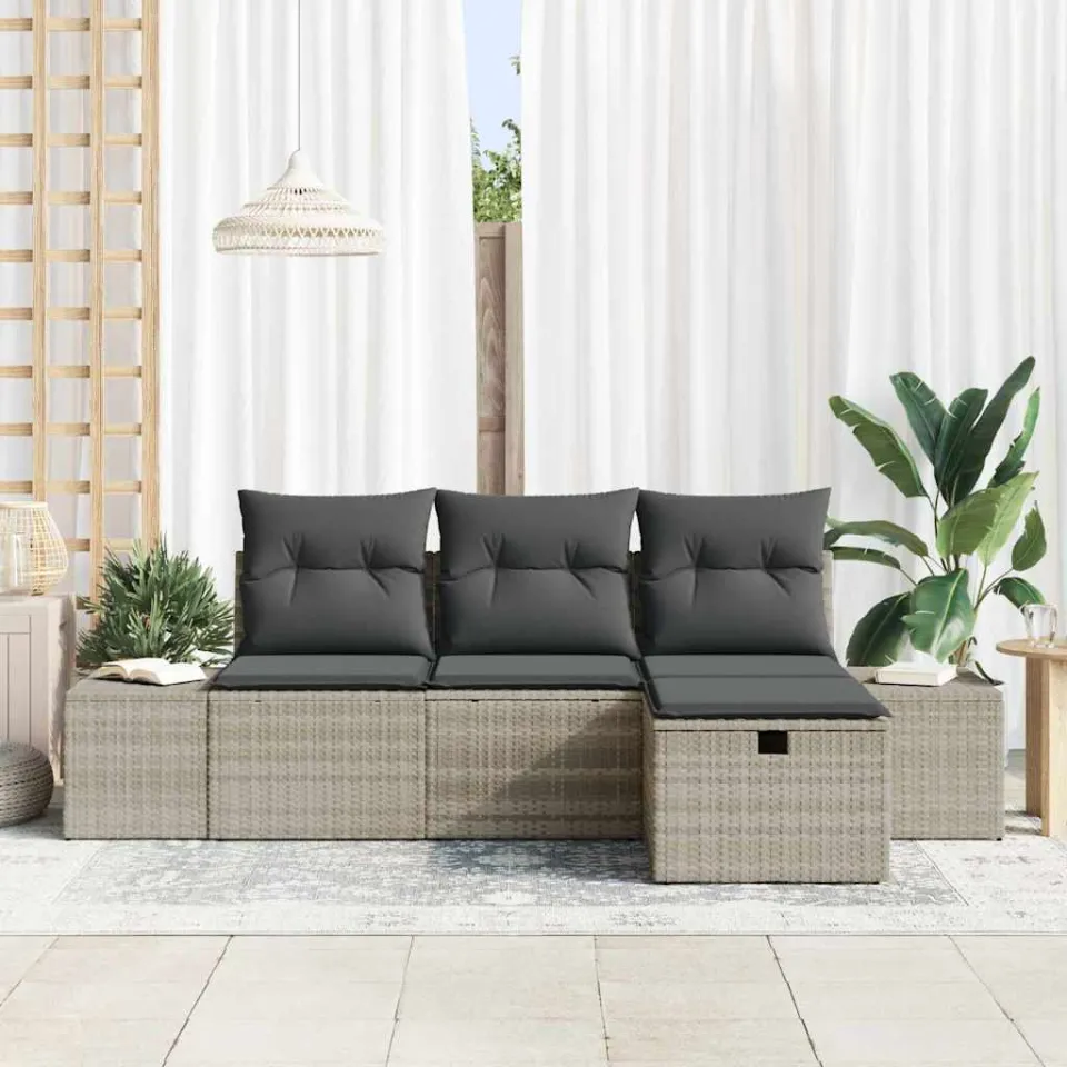 vidaXL Bankstel 4 st poly rattan lichtgrijs, foto 2