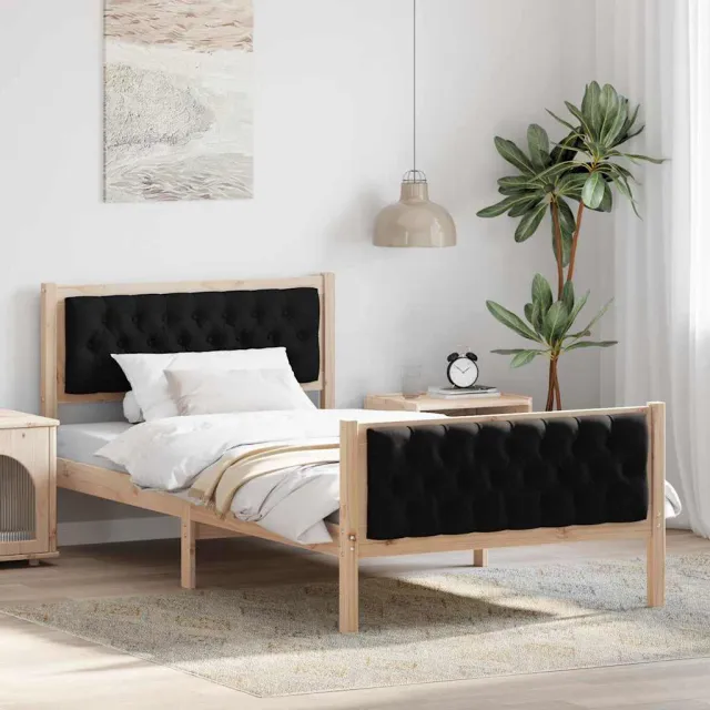 vidaXL Bedframe met hoofdeinde Zwart 100 x 200 cm Massief grenenhout Bruin