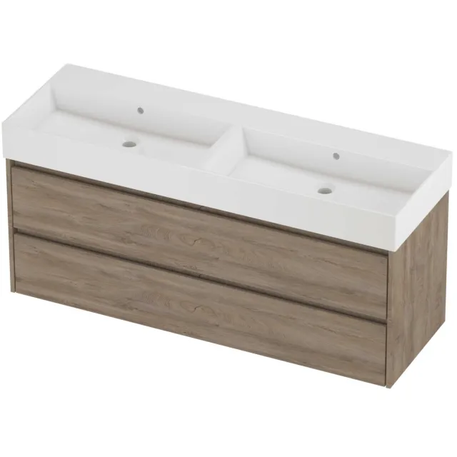Proline Zara Badmeubelset Porselein Loft Dubbel 140x46x65 cm Glans Wit Raw Oak Eiken