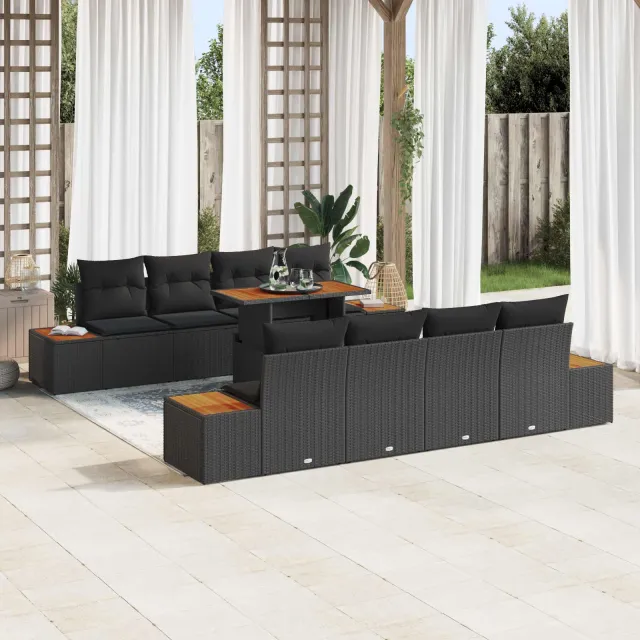 vidaXL Tuin Sofa Set 9 st Zwart Poly riet, foto 2
