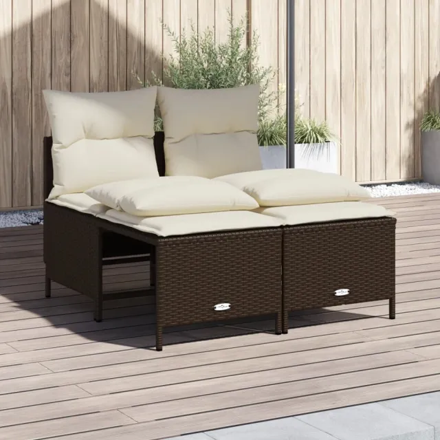 vidaXL 4-delige Loungeset met kussens poly rattan bruin, foto 2