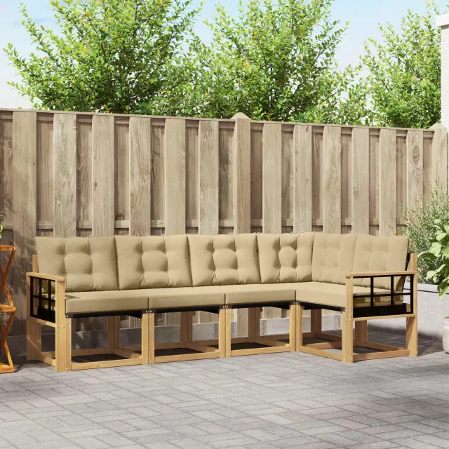 vidaXL Buiten bankenset 5 st 5-zits Wit en Beige