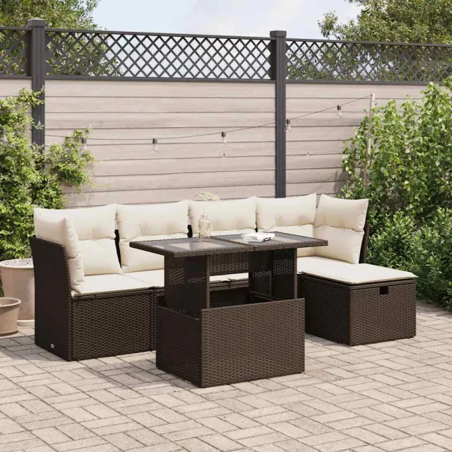 vidaXL 6-delige Loungeset met kussens poly rattan bruin, foto 2