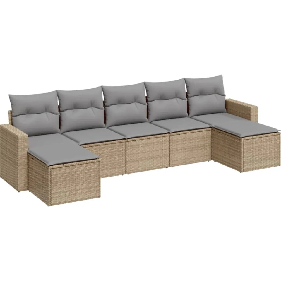 vidaXL 7-delige Loungeset met kussens poly rattan beige, foto 4