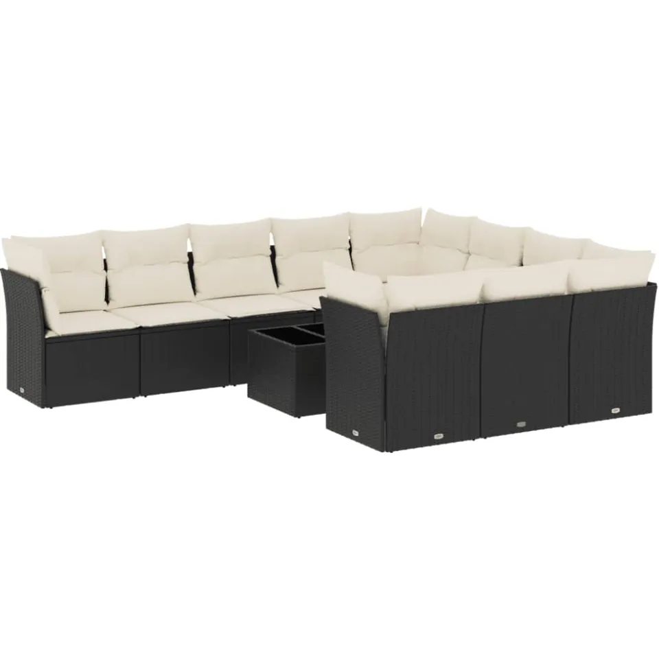 vidaXL 11-delige Loungeset met kussens poly rattan zwart