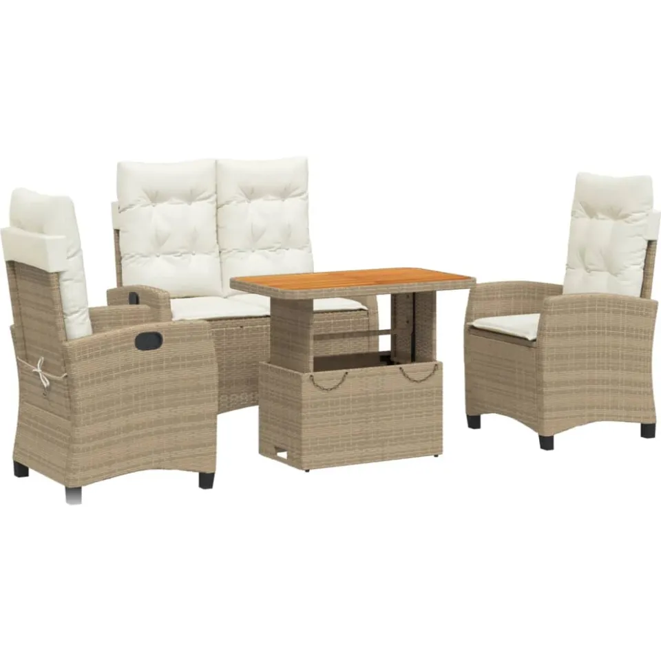 vidaXL 4-delige Tuinset met kussens poly rattan beige