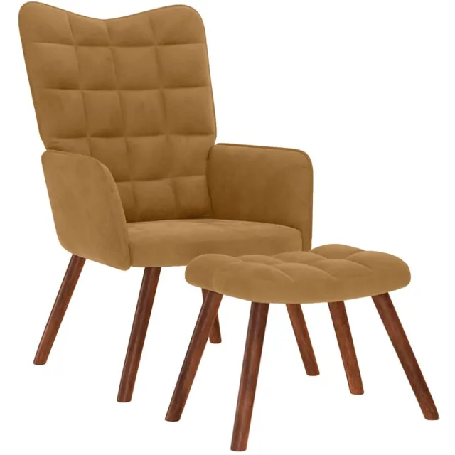 vidaXL Relaxstoel - met - voetenbank - fluweel - bruin