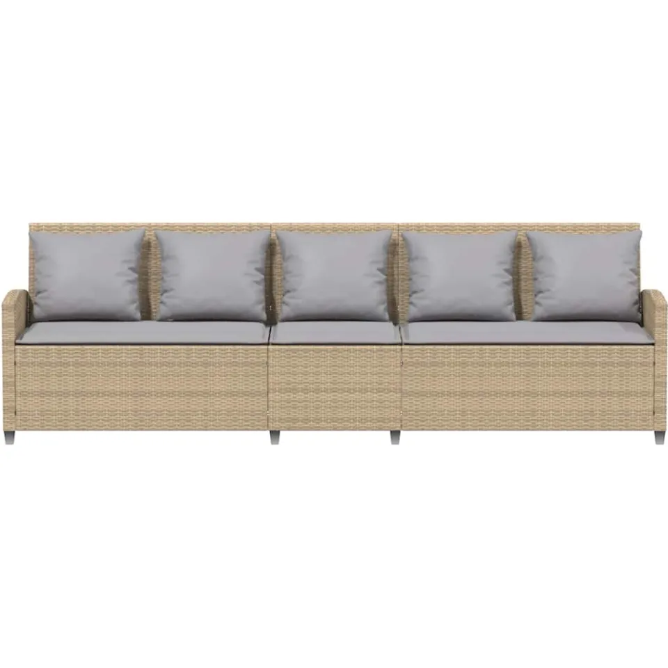 vidaXL Tuinbank 5-zits met kussens poly rattan beige, foto 4