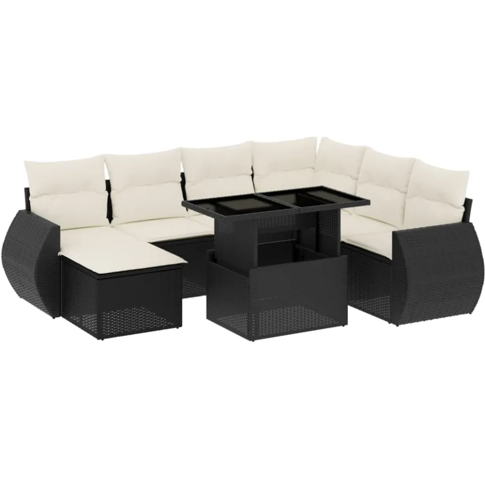 vidaXL 8-delige Loungeset met kussens poly rattan zwart