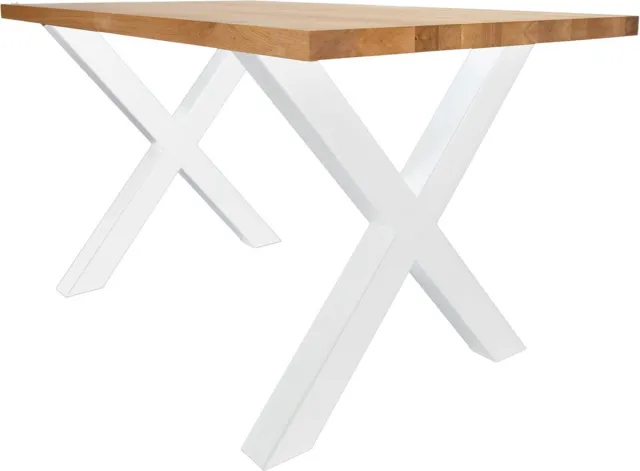 Dimehouse Eettafel Rover Eikenhout X-poot Wit 240 x 100 x 4 cm - Eikenhout - Industrieel - Rechthoek Bruin