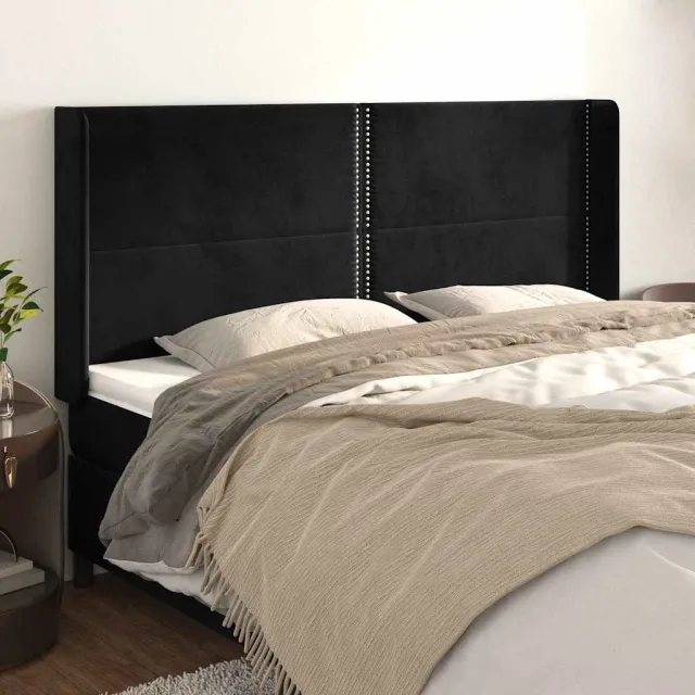 vidaXL Hoofdbord met randen 183x16x118/128 cm fluweel zwart