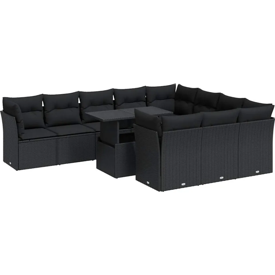 vidaXL 11-delige Loungeset met kussens poly rattan zwart, foto 3