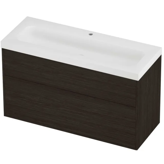 Proline Haga Badmeubelset Polystone Mezza 1 Kraangat Voor Grepen 120x46x73 cm Mat White Mokka Oak Eiken