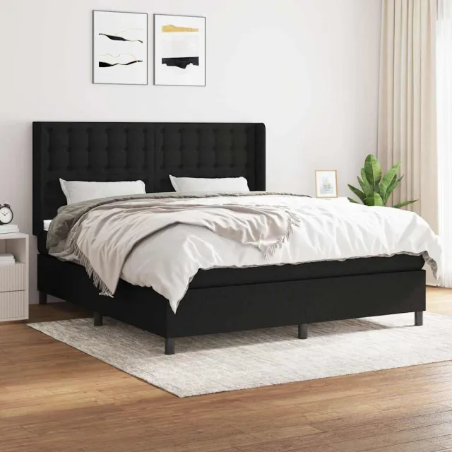 vidaXL Boxspring met matras stof zwart 160x200 cm