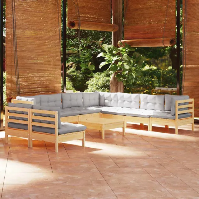 vidaXL 10-delige Loungeset met grijze kussens massief grenenhout grijs, foto 2