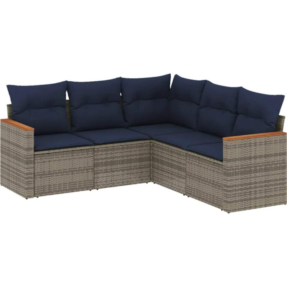 vidaXL 5-delige tuinbankset met kussens, grijs polyrotan, foto 3