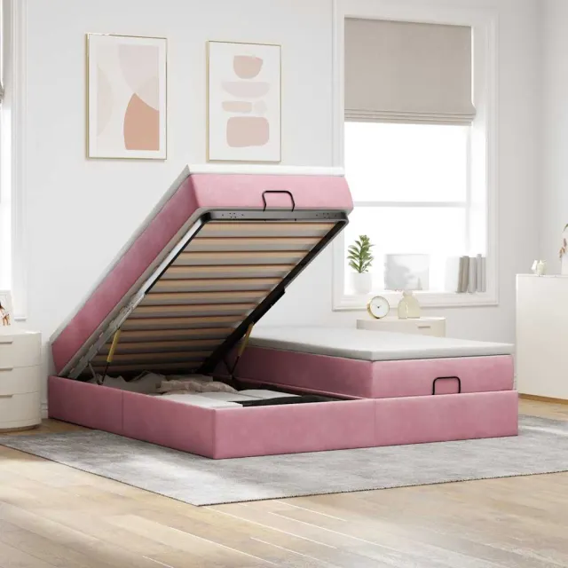 vidaXL Ottoman bed met matrassen 200x200cm fluweel roze