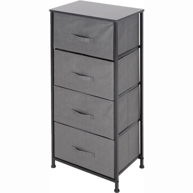 ml-design ML DESIGN ladekast, 4-lades stoffen ladekast, 45x30x94 cm, grijs, zwart metalen plank / MDF plaat, rekkensysteem lade box kleding opbergen voor woonkamer, slaapkamer