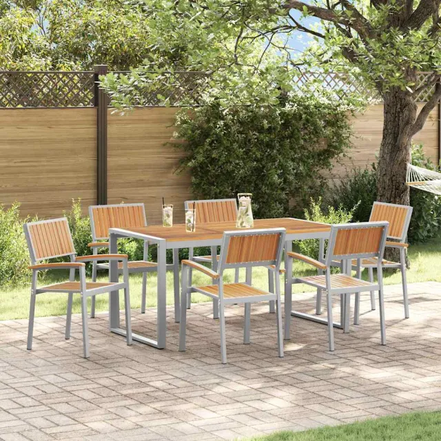 vidaXL Tuin eettafelset 7 st Grijs Massief Acaciahout