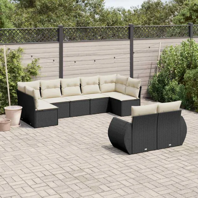 vidaXL 9-delige Loungeset met kussens poly rattan zwart, foto 2
