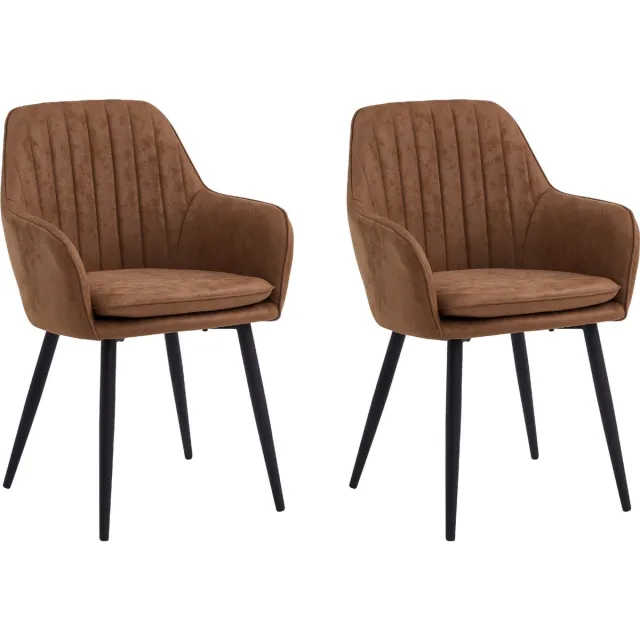 Colenis Lavinia Eetkamerstoel - Set Van 2 - Cognac - Microfiber Stof - Met armleuning