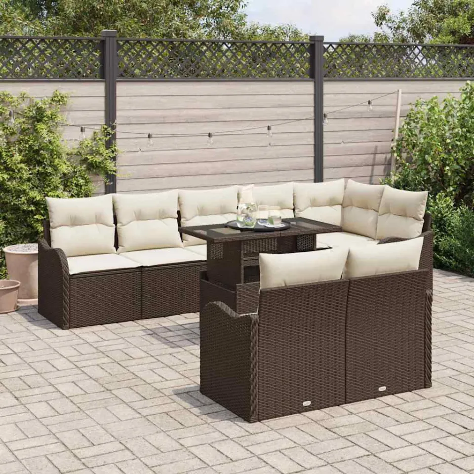 vidaXL Loungebankset 9 st Bruin Poly riet, foto 3