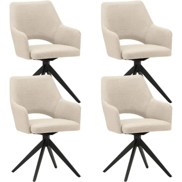 Dimehouse Set van 4 Draaibare Eetkamerstoelen Sid Beige Stof - Met Armleuningen - Stof - Modern