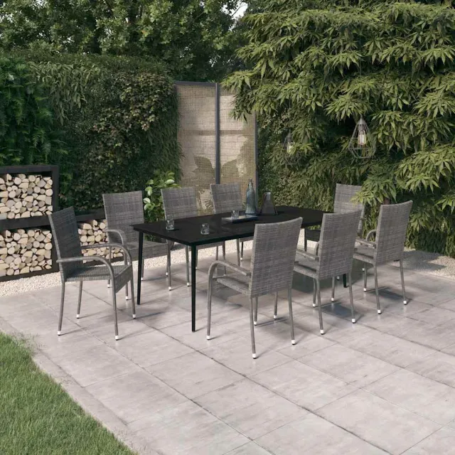 vidaXL 9-delige Tuinset grijs en zwart, foto 2