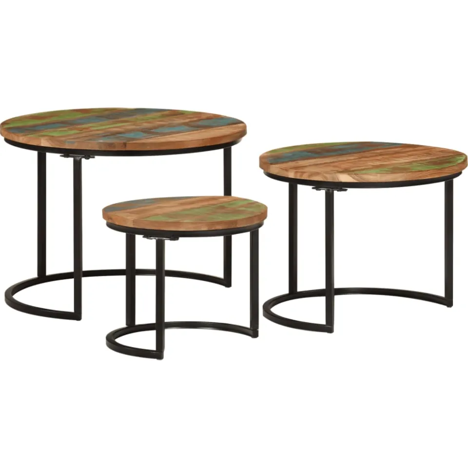 vidaXL Tafeltjesset 3 st massief gerecycled hout meerkleurig, foto 2