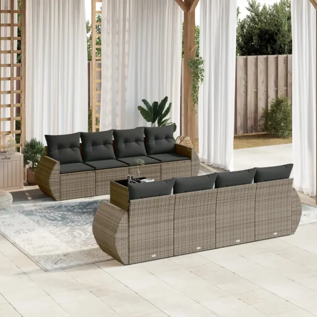 vidaXL 9-delige tuinbankset met kussens, grijs polyrotan, foto 2
