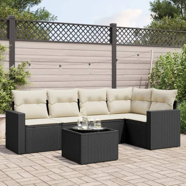 vidaXL 6-delige Loungeset met kussens poly rattan zwart, foto 2