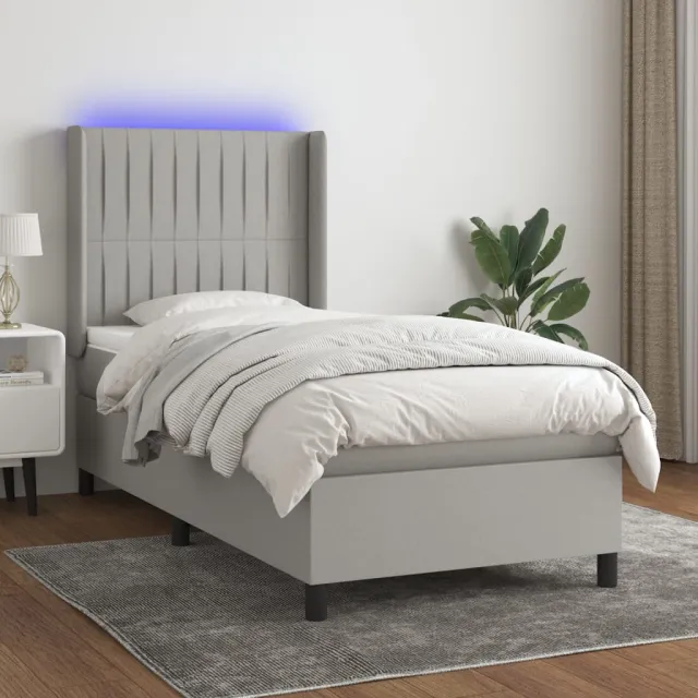 vidaXL Boxspring met matras en LED stof lichtgrijs 100x200 cm grijs