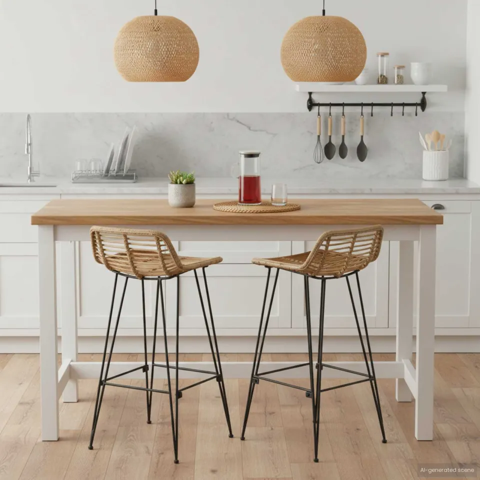 vidaXL Barkruk 2 st Naturel 44 x 45 x 76 cm Rattan en staal, foto 3
