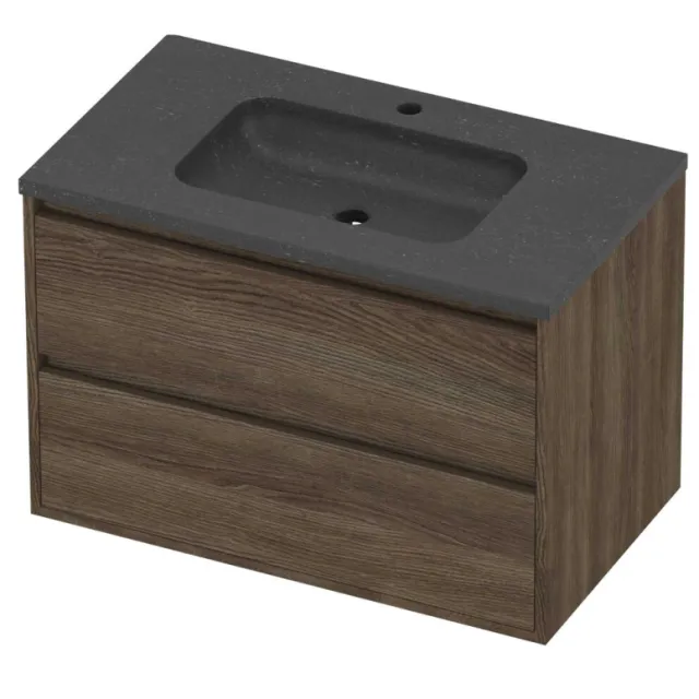 Proline Rollo Badmeubelset Hardsteen Elegant 1 Kraangat Greeploos 80x46x54 cm Blue Stone Vital Oak Eiken