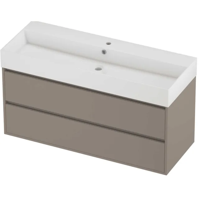 Proline Zara Badmeubelset Porselein Loft 1 Kraangat Greeploos 120x46x65 cm Glans Wit Clay Beige