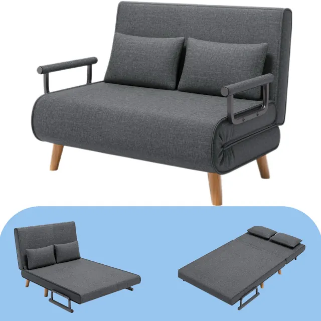 Bealife AR51 2-zits Slaapbank- 3-In-1 Bank met Slaapfunctie - Verstelbare Bedbank - Fauteuilmet Verstelbare Rugleuning en 2 kussens met slaapfunctie - Donkergrijs Donkergrijs-AR51