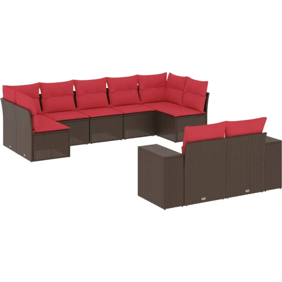vidaXL 9-delige tuinbankset met kussens, bruin polyrotan, foto 3