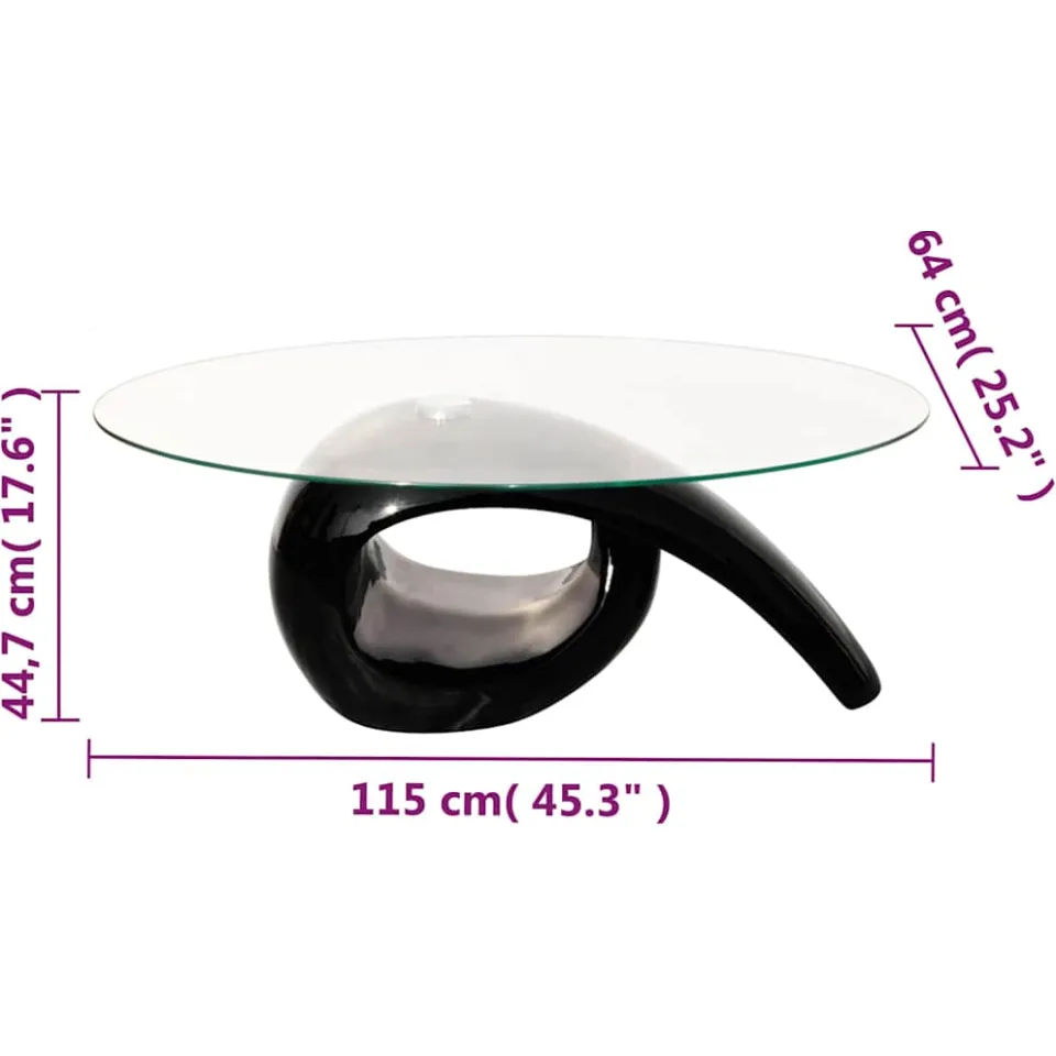 vidaXL Salontafel met ovaal glazen tafelblad hoogglans zwart, foto 3