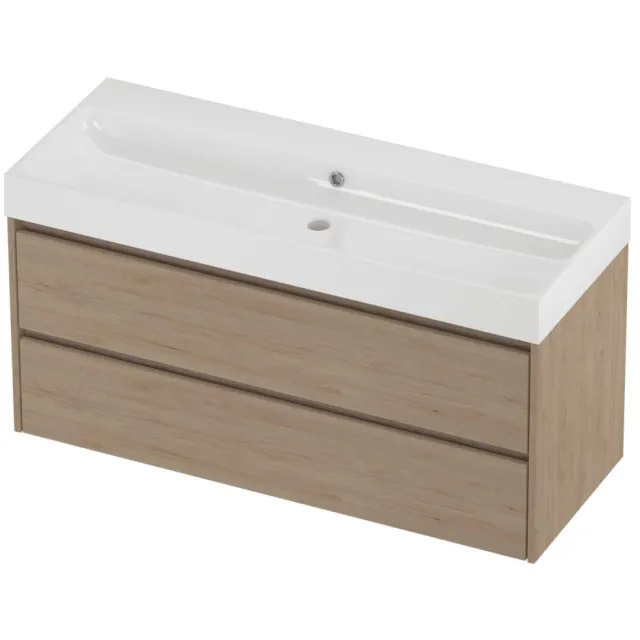 Proline Podium Badmeubelset Polystone Loft Enkel 120x46x62 cm Glans Wit Ideal Oak Eiken