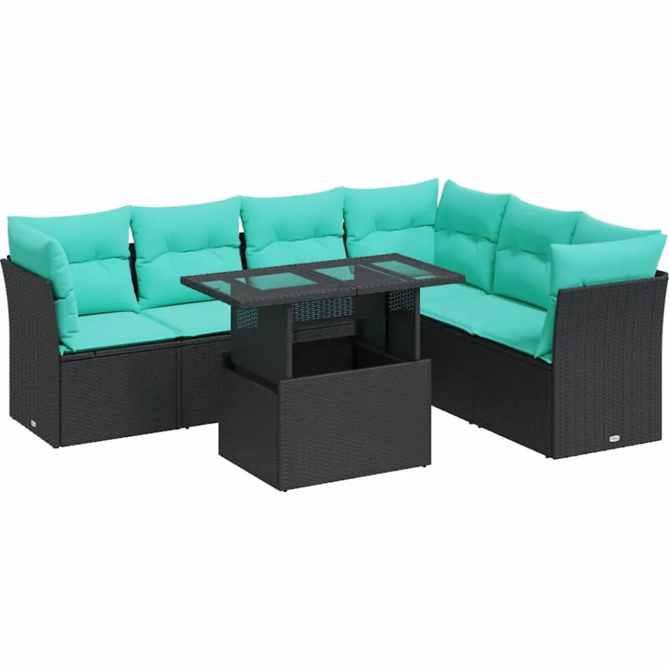 vidaXL 7-delige Loungeset met kussens poly rattan acacia zwart, foto 3